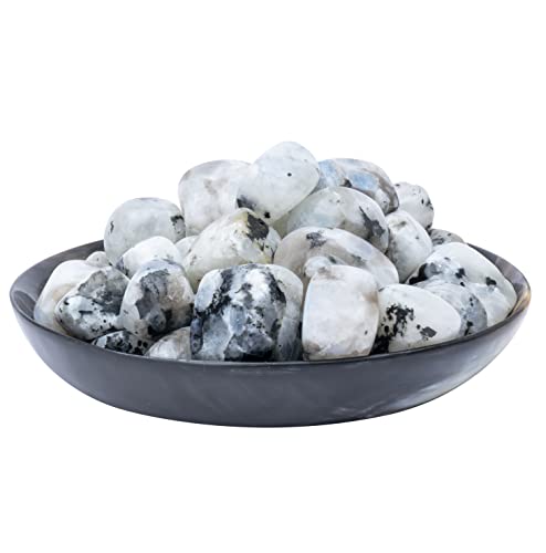 Rainbow Moonstone Tumbled Stones And Crystals Bulk - Polished Stones - Rock Collection - Vase Filler Tumbles - Crystals Healing Reiki - Gemstone Gifts - Good Luck - Fountain Tumbles Size 20-25 Mm 1Lb #TOP4