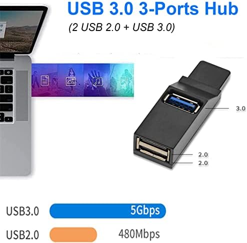 iJiZuo USB hub, Mini USB 3.0 Hub, 3 Port Hub (2 USB 2.0 + USB 3.0), Adapter High speed Expansion For PC Laptop, Desktop, XPS, Macbook, Surface Pro, USB Flash Drives, Mobile HDD