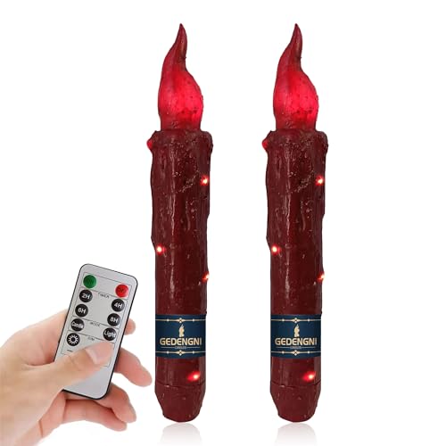 Image of Magical Candlesticks Flameless Taper Candle, 2pcs Red LED Tapered Candles Remote Dipped Candle 6inch Battery Chandelier for Enchanting Weddings and Harry Potter Inspired Vigils(LW4P-RE)