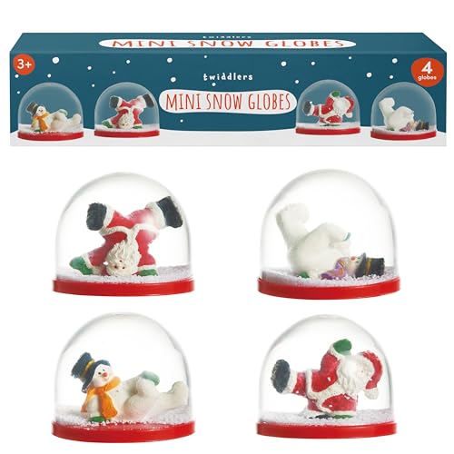 THE TWIDDLERS 4 Mini Schneekugeln Weihnachten (6cm) – 2 Weihnachtsmänner & 2 Schneemänner – Kleines Deko Set für Adventskalender-Füllung, Tischdeko & Nikolausstiefel – Bruchfest