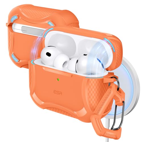 Image of ESR for AirPods Pro 3 Case (2025), Compatible with Airpods Pro 3rd Generation (USB-C Cable), Magnetic Lid, MagSafe Ready, Powerful Drop Protection, Cyber Series, Orange