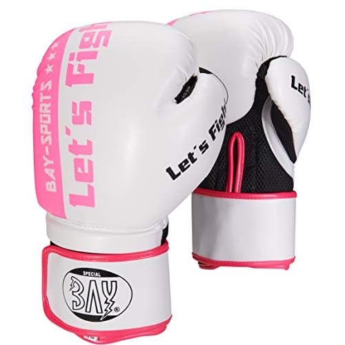 BAY® "fresh mesh" Boxhandschuhe Box-Handschuhe, rosa pink weiß, Carbon Look, 8 Unzen UZ OZ, small Hand PU-Leder, Profi Delux, Kickboxen, Boxen, Thaiboxen, Muay Thai, Herren Damen Kinder Jugendliche Junioren