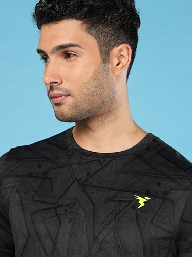 Image of TECHNOSPORT Men Polyester Regular Fit Half Sleeve Jacquard T-Shirt with Double Cool, Quick Dry & Anti Microbial for Sports, Running & Casual Use