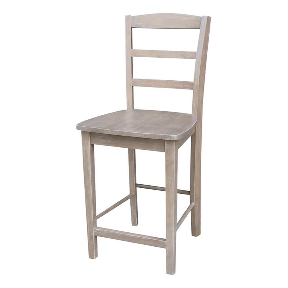 Taburete de contador de madera maciza estilo Madrid con acabado weathered gris