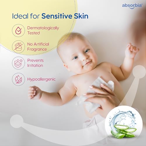 Image of Absorbia Gentle Baby Wet Wipes (144s x Pack of 2 with Lid) | 90% Pure Water Based | Enriched in Aloe Vera & Vitamin E | Paraben & Alcohol Free | Safe for Face, Hands & Bums | Premium Hygiene Essential