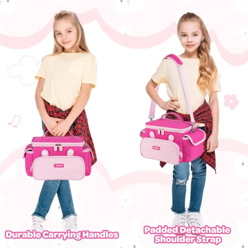 Jaffzora Carrying Case Fits for Toniebox & Little Tikes Story Dream Machine Starter Set, Cute Storage Bag Compatible with Toniebox Audio Player, Tonies Characters and Accessories, Rose Red(Bag Only)
