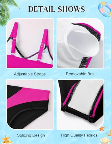 Image of Girls Swimsuits Bikini Set Color Block Criss Cross V Neck Teen Girl Swimsuit Two Piece Cut Bathing Suit