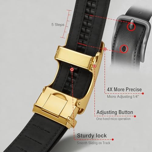 Image of Barry.Wang Mens Belts Leather Ratchet Automatic Buckle Slide Click 1 3 /8 inch Designer Dress Fashion Classic Casual Work Business