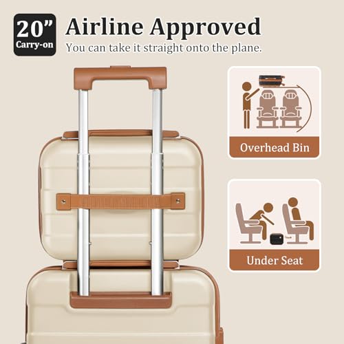 imiomo-Carry-on-Luggage-Airline-Approved-Lightweight-Hard-Shell-Carry-on-Suitcase-20-Inch-Travel-Luggage-with-Spinner-Wheels-and-USB-Port-White-Brown