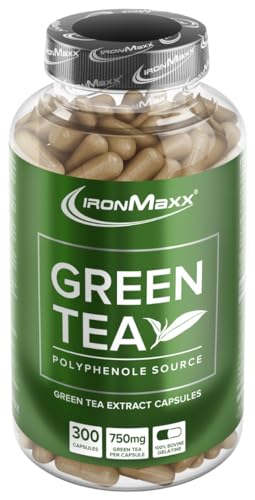 IronMaxx Extracto de Té Verde - 300 Cápsulas - Suplemento de Nutrición Deportiva con Polifenoles Naturales y Cafeína - Ideal para Rutinas Activas y Fases de Definición
