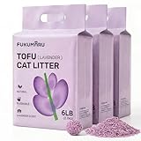FUKUMARU Tofu Cat Litter, 18lb - Lavender Scent, Firm Clumping, Natural Odor Control, Low Dust, Flushable Plant-Based Pellets, 6lb x 3 Bags