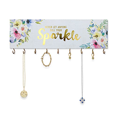 Sany Dayo Home Never Let Along Dull Your Sparkle Wall Mount Necklace Holder Organizer With 9 Jewelry Hooks For Ring, Hair Bow, Headband, Purse - Wall Decor For Girls Room #TOP3