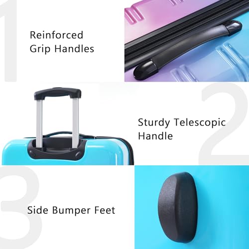 Merax 3 Piece Luggage Sets, Hardside Expandable Luggages Spinner Multicolor Suitcase with TSA Lock Lightweight Rolling Carry on Luggage 20inch 24inch 28inch,Blue+Pink4