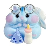 Handmade Taba Squishy Hamster Toy, Cute Squishy Hamster Fidget Toy, Realistic Hamster Toy, Soft Silicone Mochi Furry Toy, Stress Relief Gift for Adults & Kids, Sensory Anxiety Plushie (Blue)