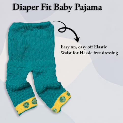 Image of Baby Unisex New Born Baby Boys Girls Soft Comfortable Trendy Woolen Round Neck Stripe Sweater Set with Payjami, Cap and Pair of Booties for Toddlers