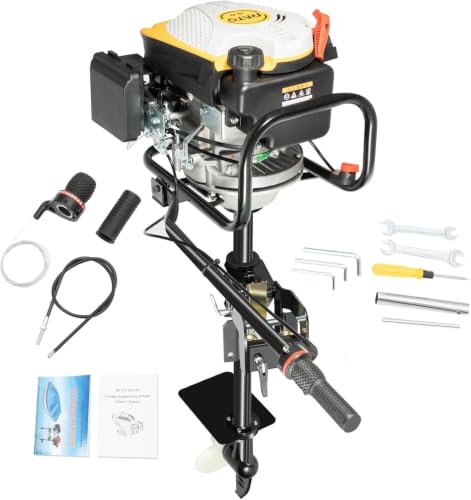 4 Stroke 9HP Outboard Motor, 225CC Heavy Duty Long Shaft Fishing Boat Motor Engine Marine Engine with Air-cooling and TCI Ignition, Gas Powered Outboard Boat Motor for for Inflatable & Iron Boats