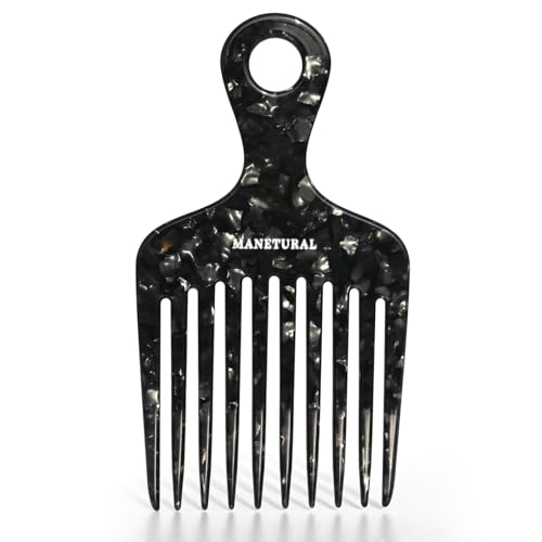 MANETURAL 14MX Long-Tooth Comb/Afro Hair Lift Combs for Women's Curls and Men's Beards - Hand-Made, Hand-Crafted Beauty for Effortless Styling (black, 2 PACK)