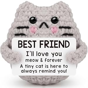 Inspirational Positive Crochet Cat Gifts, Handmade Little Reminders Emotional Knitted Cat for Friend Bestie BBF Student Birthday Christmas Stocking Stuffers