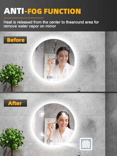 Bellanny Espejo Baño con Luz, 60cm Redondo Espejo de Pared, LED Espejos Retroiluminado con Función Antivaho, 3000K/4000K/6500K Regulable, Ajuste de Brillo, Memoria, IP44, para Case,Hotel,Peluquería - imagen 4