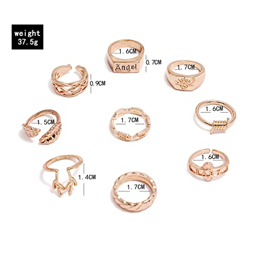 Image of Shining Diva Fashion Stylish Metal Boho Midi Finger Rings for Women and Girls - Set of 9 (D13057r), Golden