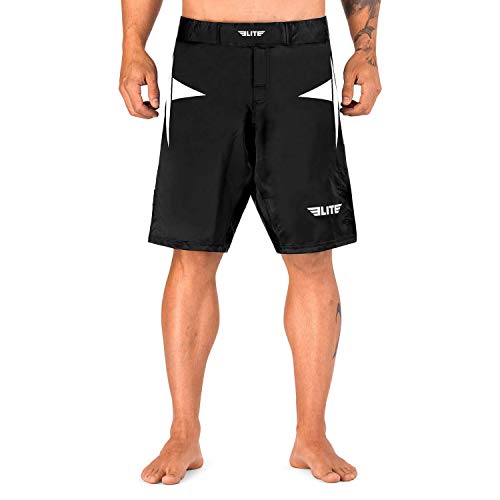 Elite Sports Men’s MMA Fight Shorts, Star Series UFC, BJJ, No Gi, Grappling, Jiu Jitsu Shorts (White, Medium)