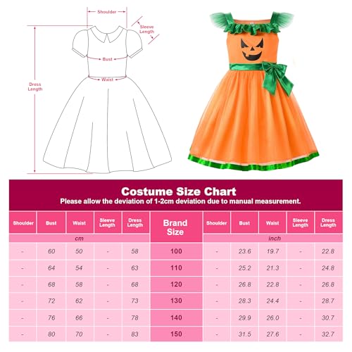 Miniatura 3 de Relibeauty Disfraz Calabaza Niña Halloween Vestido Tutu Chica Disfraz Fiesta Naranja Con Bolsa, 110