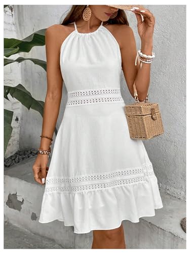 Image of SweatyRocks Women's Ruffle Backless Lace Dress Halter Sleeveless Summer Dresses
