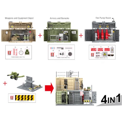 JOMIOD 4-in-1 Container-Style Weapon & Equipment Depot Building Blocks, WW2 Military Base Army Equipment Building Kit, Weapon Pack Military Equipment Gear Sets, Gifts for Teens,Adults - Image 2