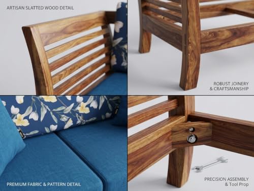 Image of Solid Sheesham Wood 2 Seater Sofa Set for Living Room | Wooden Couch with Cushions | Handcrafted Sheesham Wood Sofa | Home & Office Furniture | 2 Seater Sofa Set |