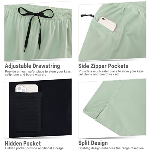 Cozople Mens Swimming Trunks With Compression Liner 2 In 1 Quick Dry Bathing Suit 9 Inch Inseam Swim Shorts With Zipper Side Pockets Fruit Green #TOP7