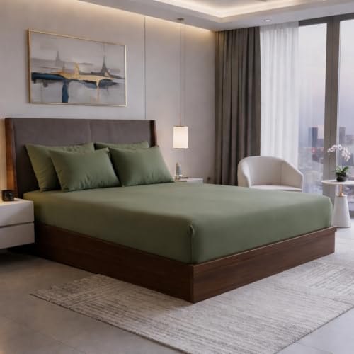 400TC Cotton Feel Double Bed Elastic Fitted Bedsheet King Size Se...