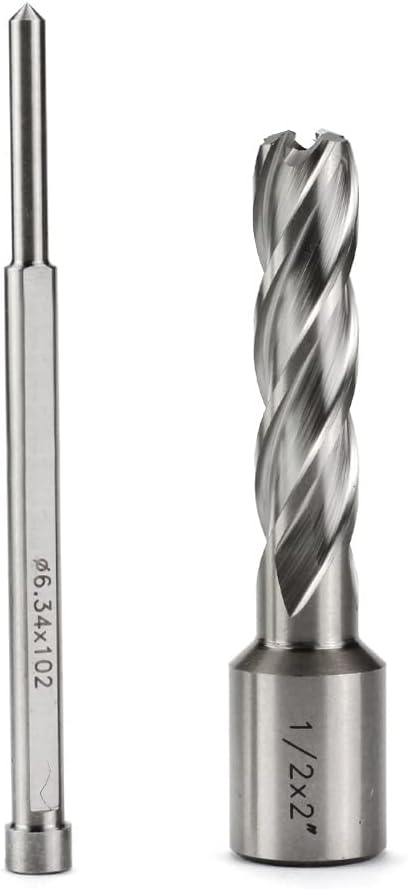 OSCARBIDE 1/2"X2" HSS Annular Cutter 1/2 inch Cutting Diameter 2 inch Depth of Cut,3/4 inch Weldon Shank 2 Flat Mag Drill Bit with Pilot Pin for Magnetic Drill Press,1 Piece