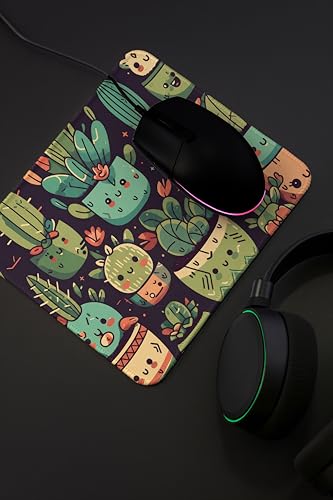 Image of Mouse Pad for Laptop & Desktop | 9x7 Inch Anti-Fray Stitched Edges | Non-Slip Rubber Base | Desk Setup Accessory for Students, Gamers & Professionals (Smiling Cactus)