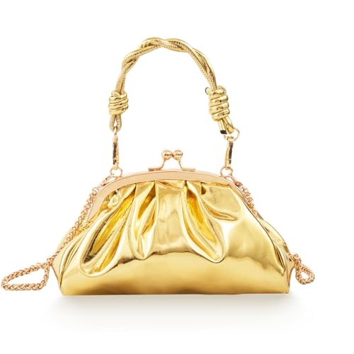 Image of Huralona Dressy Pleated Vegan Leather Clutch Ruched Bag Purse Metallic PU Clutch Cloud Dumpling Bag for Women