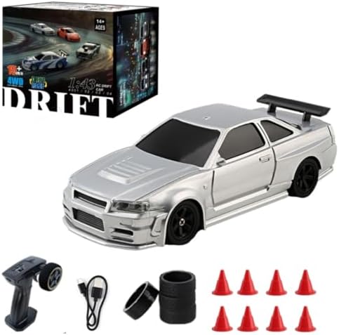 Mini RC Electric Racing Car 4WD with Lights, High Speed Vehicle for Adults - RTR Version, 4304 (Silver)