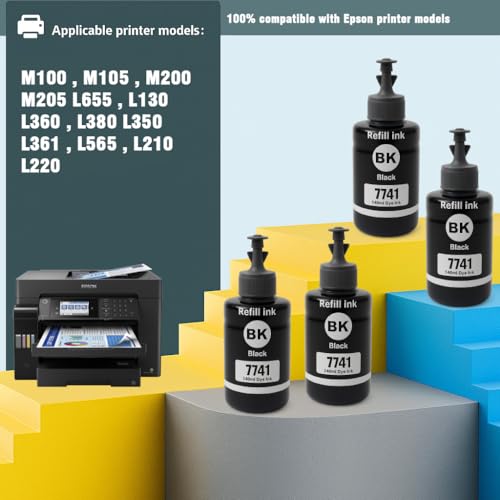 Image of KOSH T7741 Pigment Black Ink Refill Bottle Compatible for M100 / M105 / M200 / M205 / L605 / L655 / L1455 Printers