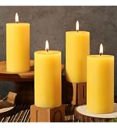 Beeswax Pillar Candles set of 4,140 Hours Long Burning Pure Beeswax Candles Bulk,Unscented&Driple...