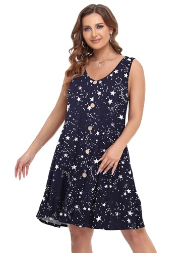 Image of BELAROI Summer Dresses for Women Beach Tshirt Sundress V Neck Casual Swing Tank Dress Swimsuit Cover Ups Pockets