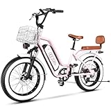 Electric Bike for Adults, 20'x 4' Fat Tire 35MPH Cargo Ebike, 1450W Peak Cargo Ebike with 48V 20AH Removable 960WH Battery, 80 Miles Max Range 2 Seater 7-Speed Step-Thru Electric Bicycle Pink