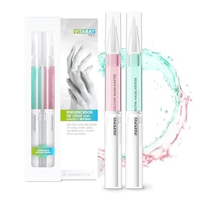 Vitabay Endurecedor De Uñas Con Calcio Y Biotina - Tratamiento Para Uñas Frágiles Y Débiles - Lápiz Esmalte Fortalecedor Y Reparador 2x 2ml