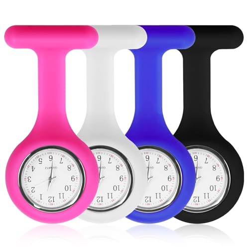 Montre Infirmière avec Trotteuse - Lot de 4 Broches en Silicone pour Blouse à Gousset pour Aides Soignantes et Personnel de Santé