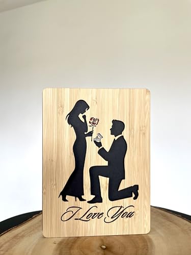 Engagement I Love You Card, Romantic Wooden Card For Anniversary, Wedding, Birthday, Valentines Day For Her, Him, Wife, Husband, Girlfriend, Boyfriend Gift - 2