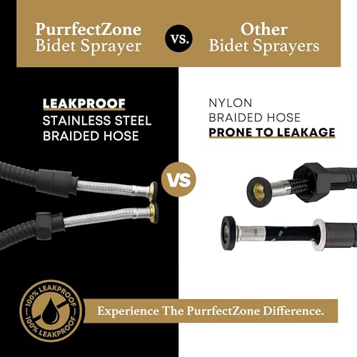 Purrfectzone Black Bidet Sprayer for Toilet, Handheld Shower Kit, Easy-to-Install Toilet Handheld Set, Hand Held Stainless Steel with Adjustable Flow, Cloth Diaper Sprayer Shattaf - Thumbnail 3