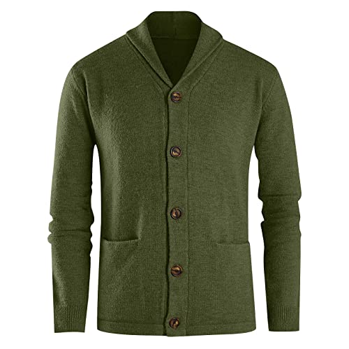 Navy Blue Sweater, Black Hooded Sweater Grey Sweater Vest Cardigan Sweaters For Men Casual Shawl Long Sleeve Button Up Knited Sweaters Mens Black Cardigan Sweater (Army Green-2, X-Large) #TOP4