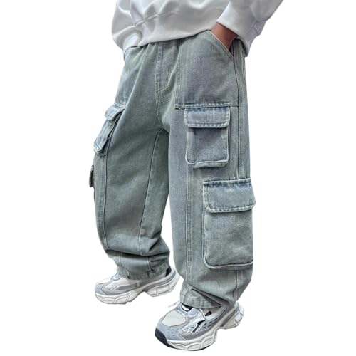 Boys Baggy Jeans Kids Y2K Casual Straight Wide Leg Cargo Jeans Loose Denim Pants Trousers with Pockets