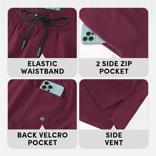 Men Swim Trunks with Compresssion Liner 7 Inch Inseam Board Shorts 2-in-1 Bathing Suit with Zipper Pockets3