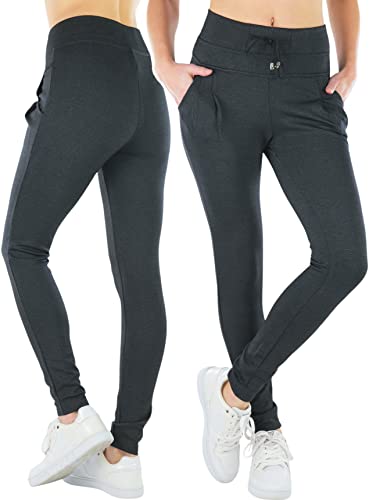 ToBeInStyle Women's Heathered Joggers - Pleat Front - Charcoal - S-M