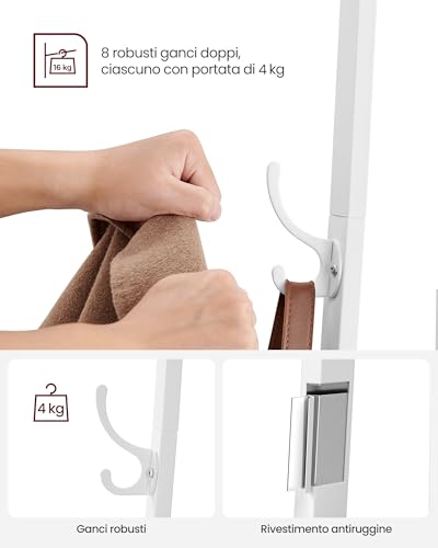 VASAGLE Appendiabiti da Terra, Attaccapanni con 4 Ripiani, Appendi Abiti Sciarpe Borse Ombrelli, Struttura in Metallo, Ingresso Camera da Letto, Rovere Dorato e Bianco Nuvola LCR080W09 - Immagine 4