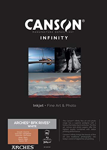 Canson Infinity Arches BFK Rives 100% Textured White Inkjet Photo Paper, 310gsm, 29.7 x 42 cm, 25 Sheets, Acid-Free