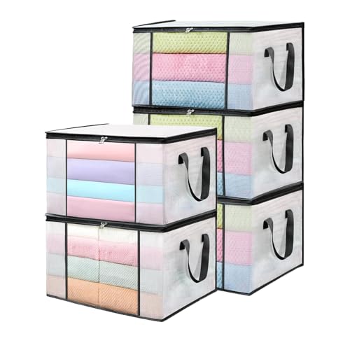 CJWLKJ 90L Clear Large Storage Bags Clothes Storage Containers for Organizing Closet Bedroom Underbed Comforters Clothing Blankets Pillow Foldable Organizer with Sturdy Handle and Zippers